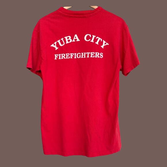 Hanes Beefy‑T T‑Shirt | Red Cotton | Size M | Vintage Fire Rescue - Picture 1 of 4